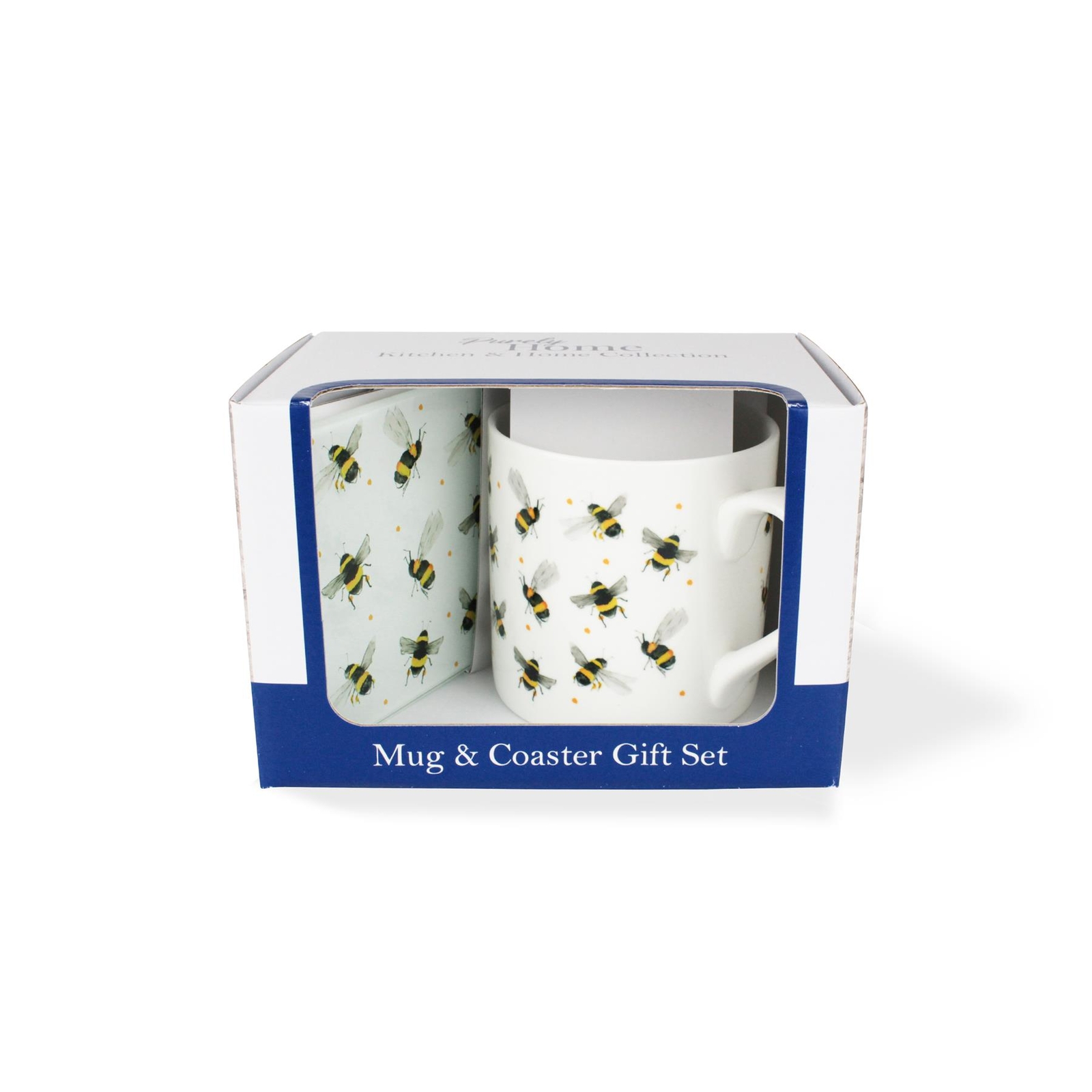 Scattered Bees Mug & Coaster Gift Set - Bone China/Glass Presents for Bee Lovers