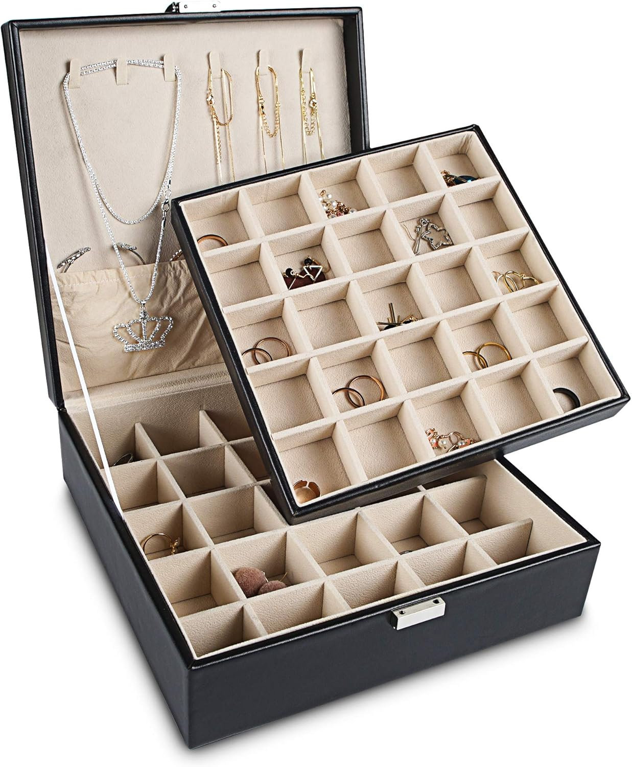 50-Slot 2-Layer Earring Holder Organizer & Jewelry Storage Box