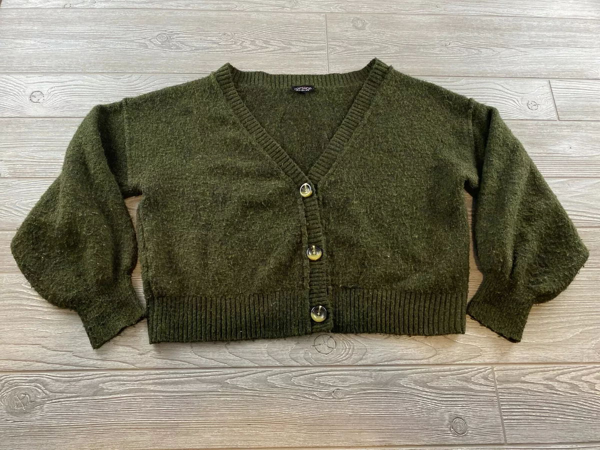 TOPSHOP Women s Green Long Sleeve Horn Button Crop Cardigan
