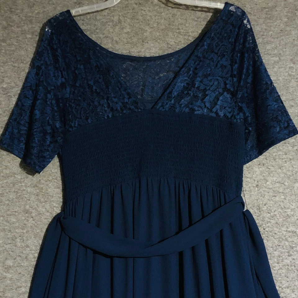 Maxi Formal Vestido Ever-Pretty Para Mujer 5XL US 18 Azul Marino Encaje Corpiño Gasa Foto 2 de 4