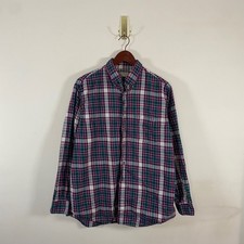 Vintage L.L. Bean Plaid Button Up Shirt Red Green Large Cotton USA Made Classic