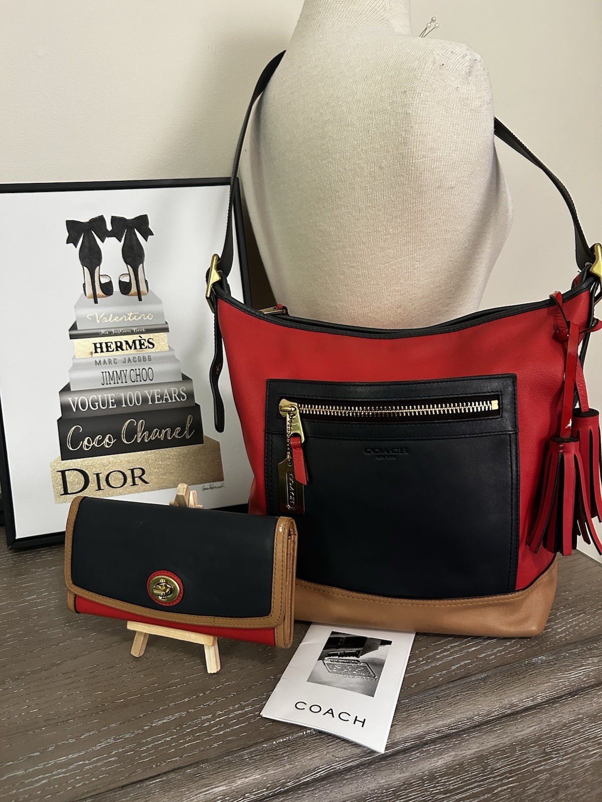 COACH LEGACY COLORBLOCK LATHER CROSSBODY BUCKET BAG D1294-19995 MATCHIN W/WALLET