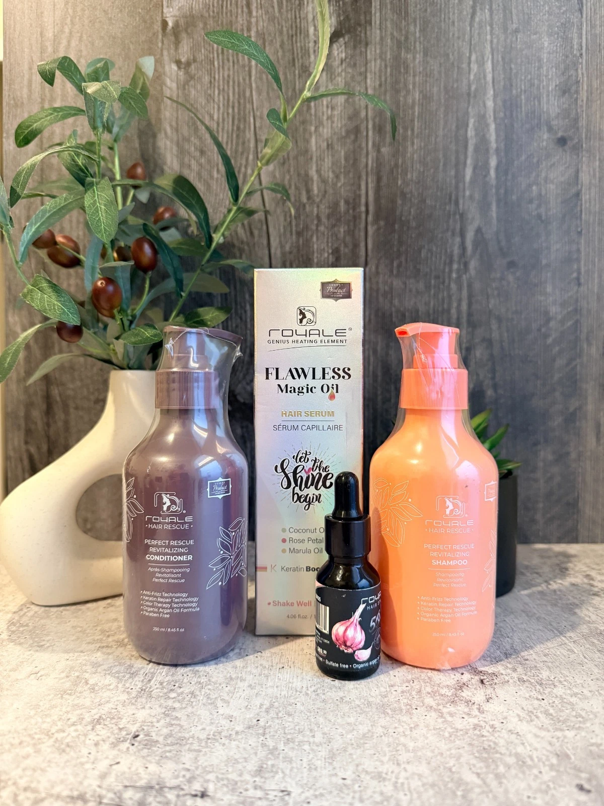 Royale Hair RESCUE LOT Revitalizing Shampoo,Conditioner , Magic Oil, 50X Serum