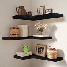 jubilander Floating Corner Shelves Set of 3, Solid Wood Picture Wall Shelf, Floa