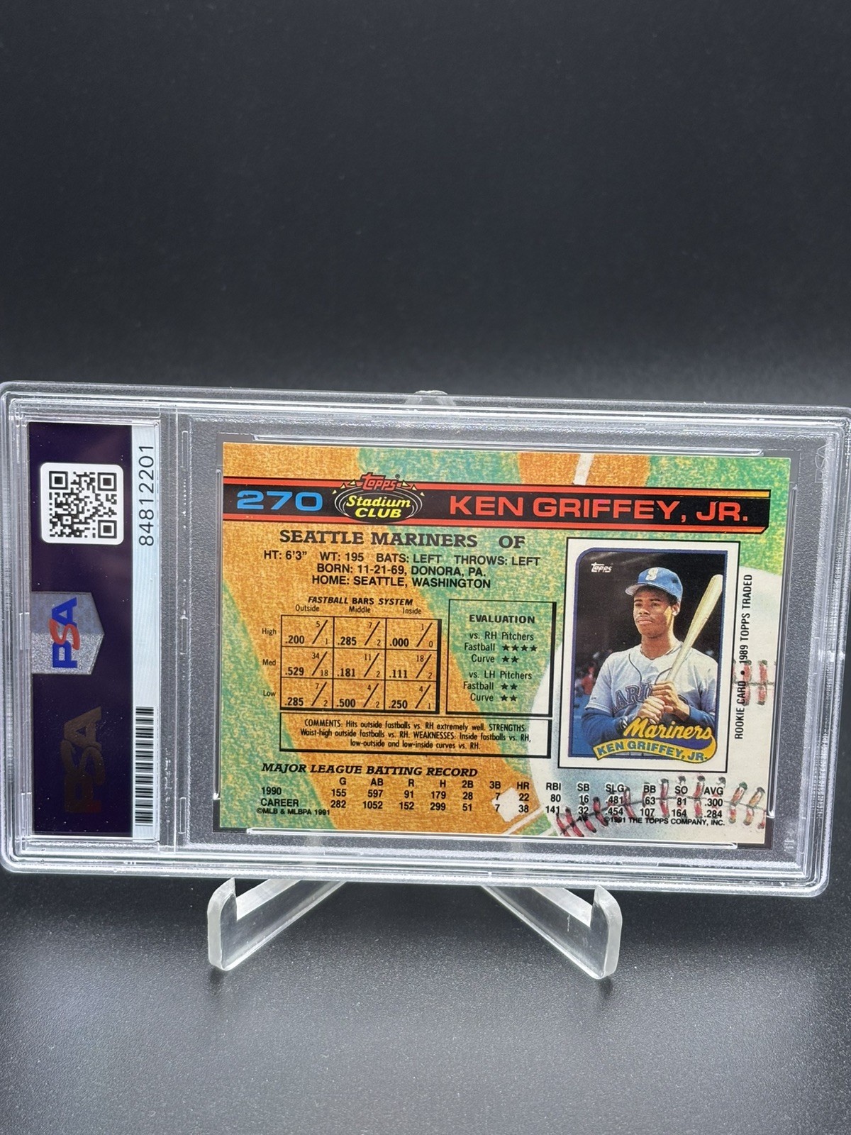 Ken Griffey Jr 1991 Topps Stadium Club Autograph Card #270 PSA/DNA 10  view 3