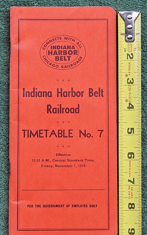 1974 Indiana Harbor Belt Railroad Employee Timetable #7 IHB Railway Chicago Indy