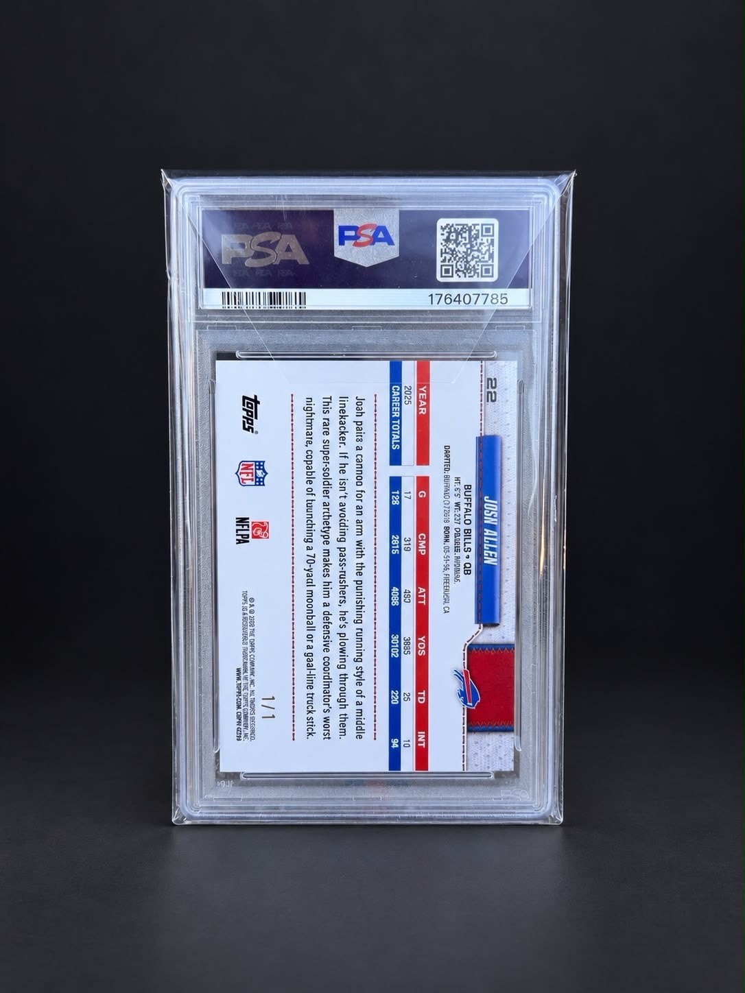 2026 Topps Josh Allen  PSA 10! Bills NFL Rose Gold One of One 1/1 view 2