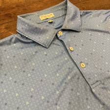 Peter Millar Summer Comfort Polo Shirt Mens Large Blue Skull Crossbones Stretch