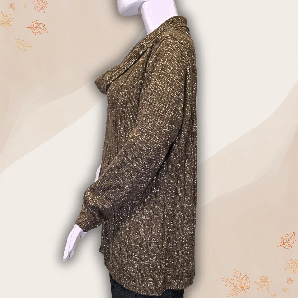 Suéter para mujer Susan Graver estilo marrón dorado brillante capucha cuello talla grande Foto 2 de 4