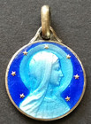 Magnifique médaille religieuse argent 800 émaillée "Notre-Dame de Lourdes"