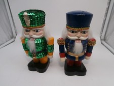 Set of Two Blue ,Green Sequin Jacket Wooden Christmas Nutcrackers 7"