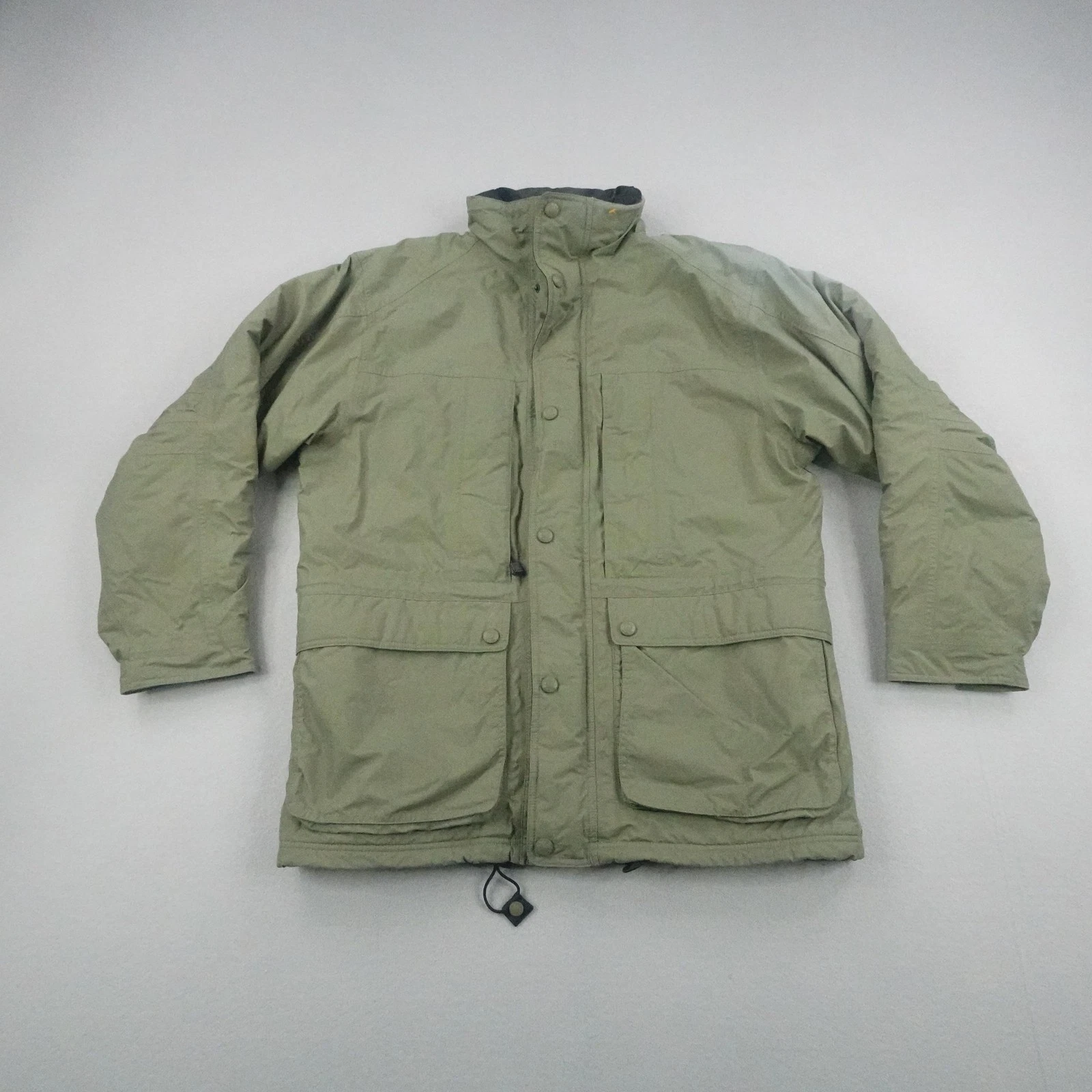 Cabelas Jacket Mens Large Green Field Coat Parka Insulated Coat Hunting Zip Up