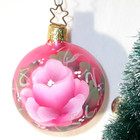 Vtg Pink Blown Glass W Germany Rose Christmas ORNAMENT Hand Painted Tole Flower — photo 1