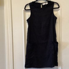 Halston Sleeveless Dress Linen Blend Black Size Small Mini Dress Pockets
