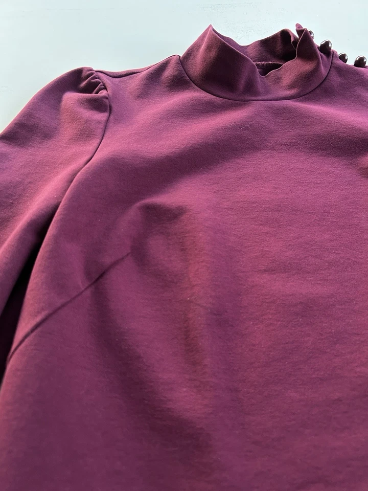 Vestido KATE SPADE Mock Neck Ponte malha elástica cereja manga longa feminino pequeno - Imagem 3 de 4