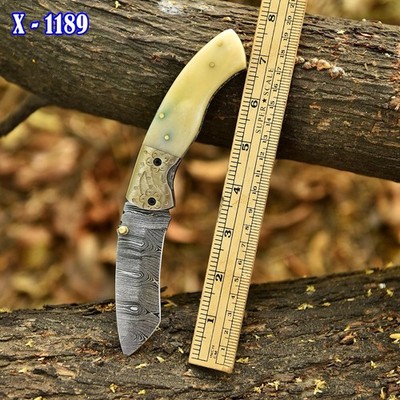 Handmade Damascus Folding Tanto Blade Pocket Knife Case-camel Bone - Sheath