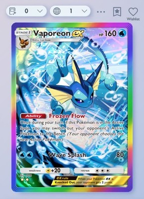 Pokemon TCG Pocket - Vaporeon Ex - Rainbow 2 Card  - English - Fast Delivery