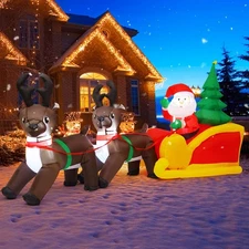 7.5 FT Length Christmas Inflatables Outdoor Decorations Blow Up Santa Claus o...