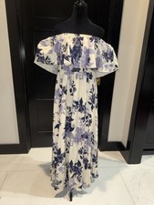 Women’s Purple And Cream Color Off The Shoulder Maxi Floral Dress Size 0XL