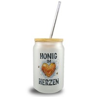 Honig Im Herzen Trinkglas Mit Bambusdeckel Herz Honigwaben