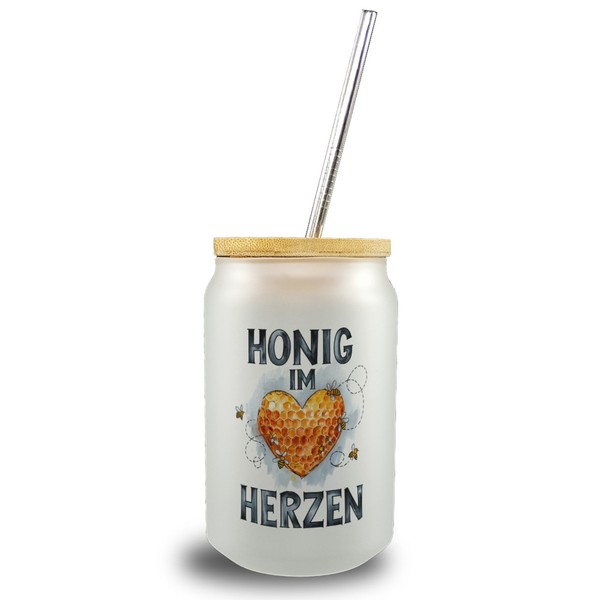 Honig Im Herzen Trinkglas Mit Bambusdeckel Herz Honigwaben-image