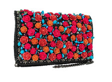 BRAND NEW Mary Frances Floral Spark Beaded Crossbody Clutch Rose Embellished Bag