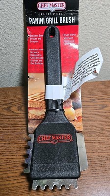 Chef Master Stainless Steel Panini Grill Brush with Scraper with Black Handle -
