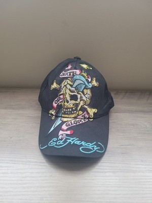 Ed Hardy Kids Boy's Cap Skull Embroidered Hat Black Adjustable Strap Vintage