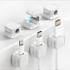 6 Pack Cable Holder, Nightstand Organizer, Under Desk Magnetic Clip White