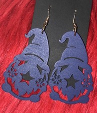 Women  s Blue Gnome Shaped Wooden Earrings Cutout Medium Lightweight Holiday
