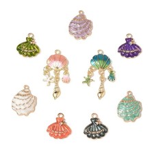 16Pcs Shell Shape Alloy Enamel Pendants Sea Shell Shape Charms for DIY