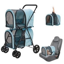 Double Pet Stroller for Dogs and Cats with 2 Detachable Carrier, Quick-Foldin...