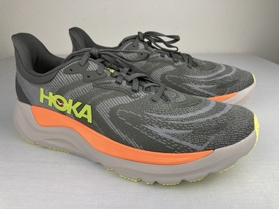 HOKA ONE ONE ARAHI 8 RUNNING SHOES SNEAKERS GRAY YELLOW ORANGE MENS 14 D NEW!