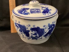 Chinese Porcelain Covered Soup Tureen with Koi/Carp Design Blue & White