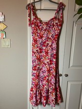 NWT Women's Colorful Floral Sleeveless Dress Tie Strap Ruffle Hem Midi - Large