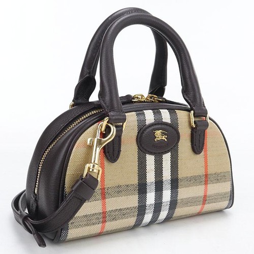Burberry Check 8115281 Handbag PVC Beige Women #BHB1153