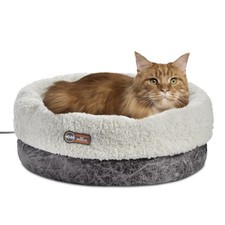 K H Thermo-Snuggle Cup Heated Cat Bed  Indoor Bomber Soft Pet Bed  18x14"