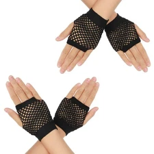 DIVINA VITAE 2 Pairs Fishnet Gloves Fingerless 80s Short Fishnet Gloves Women...