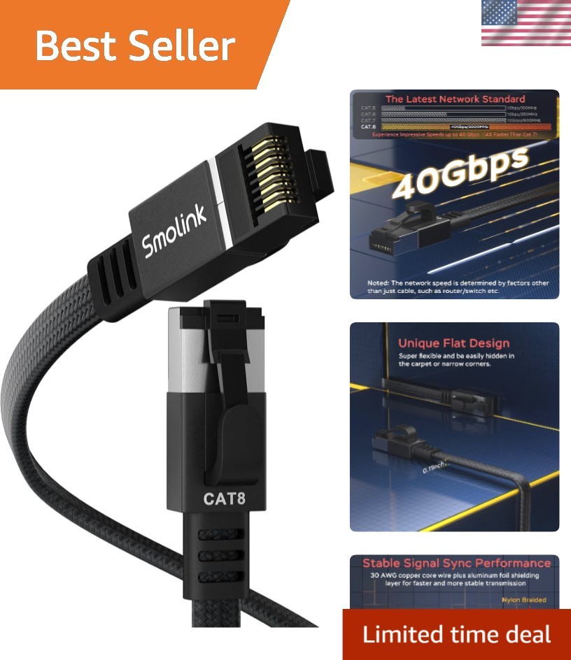 Ethernet Cable 50 ft Cat 8 High Speed Shielded LAN Patch Cord for Gaming Stre...-image