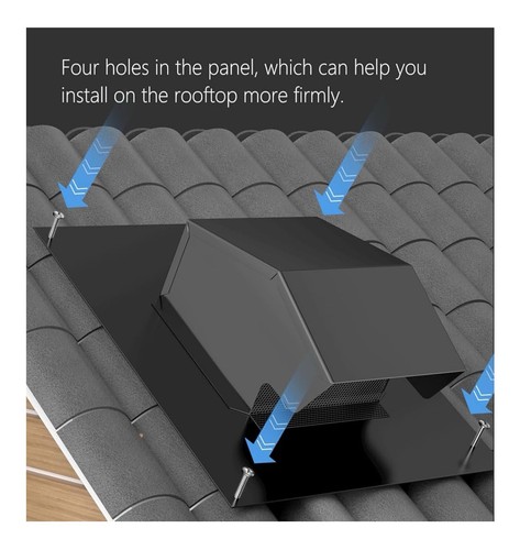 8” Roof Vent Cap w/ Damper Black Galvanized Steel Exhaust Duct Wall Vent Cover - Picture 4 of 6