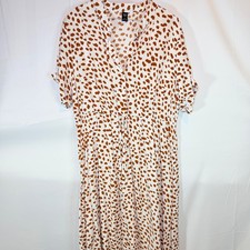 SHEIN CURVE Dress Women's White Brown Animal Print Midi 1XL Drawstring