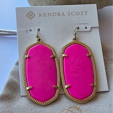Kendra Scott Hot Pink Danielle Magenta Gold Plated Statement Earrings Rare