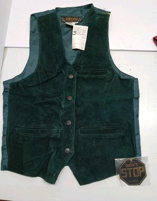 Vintage Green suede Don't Stop Leather Vest Men Sz Small Green Western 80s