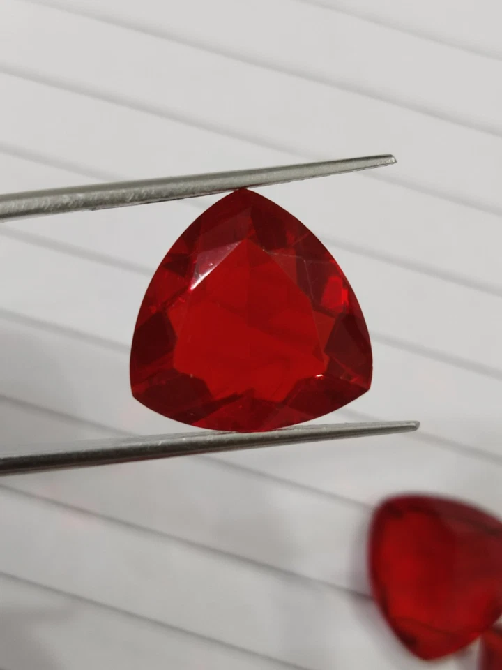 Red Ruby Trillion 12mm Loose Ruby Gemstone Lab Grown Ruby Treated & Heated Ruby - Image 3 of 4