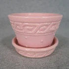 Vtg McCoy Pottery Greek Key Flowerpot Pastel Pink Baby Shower Girl Gift Cottage