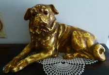 LARGE VINTAGE PUG STATUE LYING DOWN  16" X 8" GOLD PURCHASED EARLY 1980'S