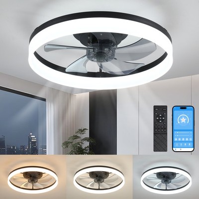 20'' Modern Fan Lights Flush Mount LED Ceiling Light kit With  APP Remote Control