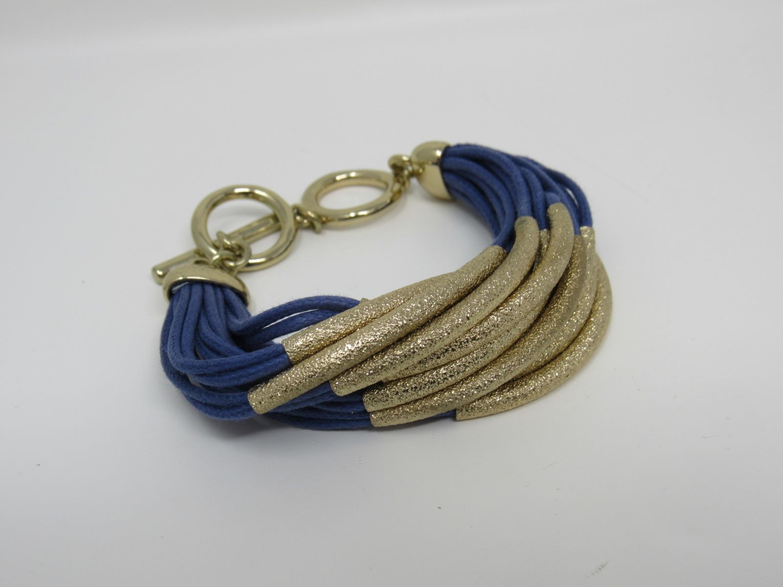Designer Multi-Layerd Bangle Bracelet Gold/Blue Toggle Clasp Female Adult