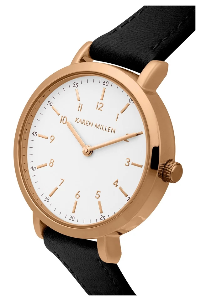 Karen Millen - Estojo em tom de ouro rosa - Couro preto - Mostrador branco - SKM163BRG - Imagem 2 de 4