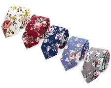 5 Pack Skinny Flower Ties Men Floral Slim Necktie Groomsmen Wedding Party Acc...